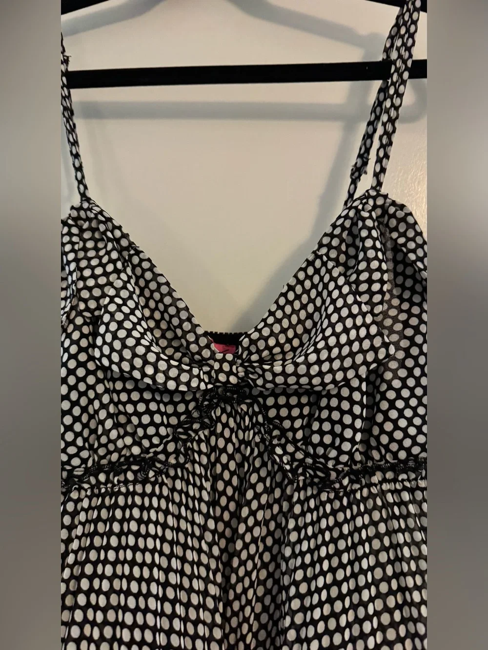 Vintage Betsey Johnson black and white polka dot mesh babydoll nightgown Size M